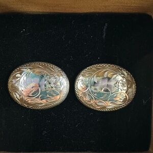 Sterling etched oval screw back earrings antique vintage